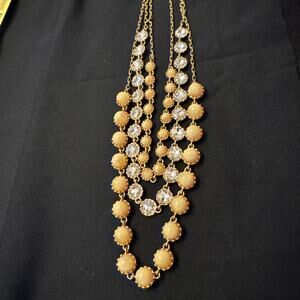 Ann Taylor Multi Strand Faux Pearl Crystal Statement Necklace Gold Tone